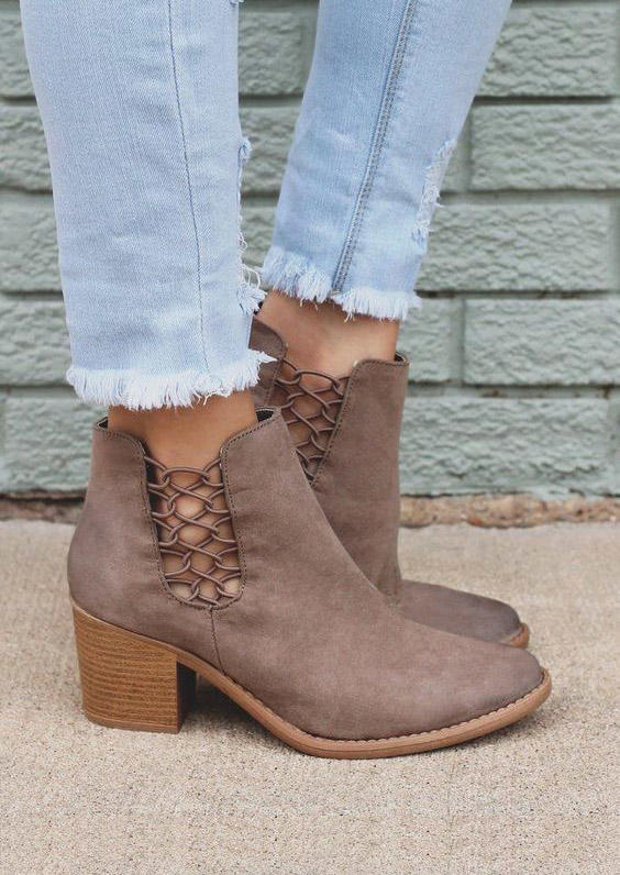 

Boots Hollow Out Round Toe Heeled Ankle Boots in Coffee. Size: ,38,39,40,41