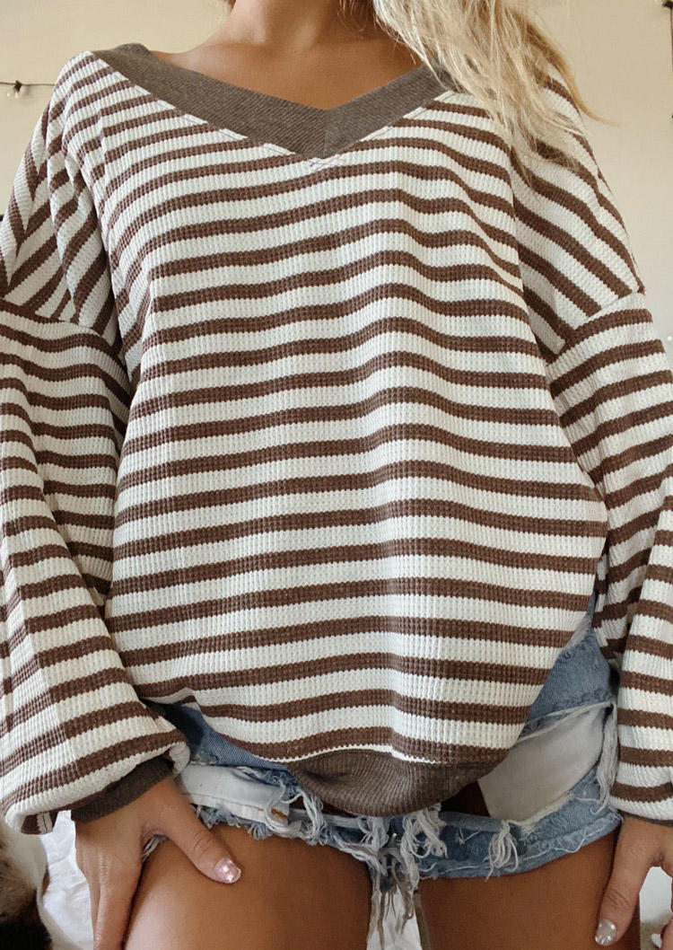 

Sweaters Striped V-Neck Drop Shoulde Sweater in Multicolor. Size: ,M,L,XL