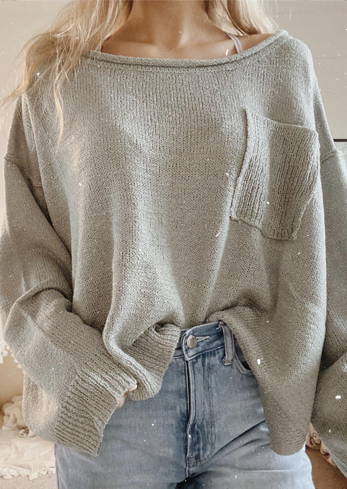

Sweaters Pocket Long Sleeve Loose Sweater in Gray. Size: ,XL