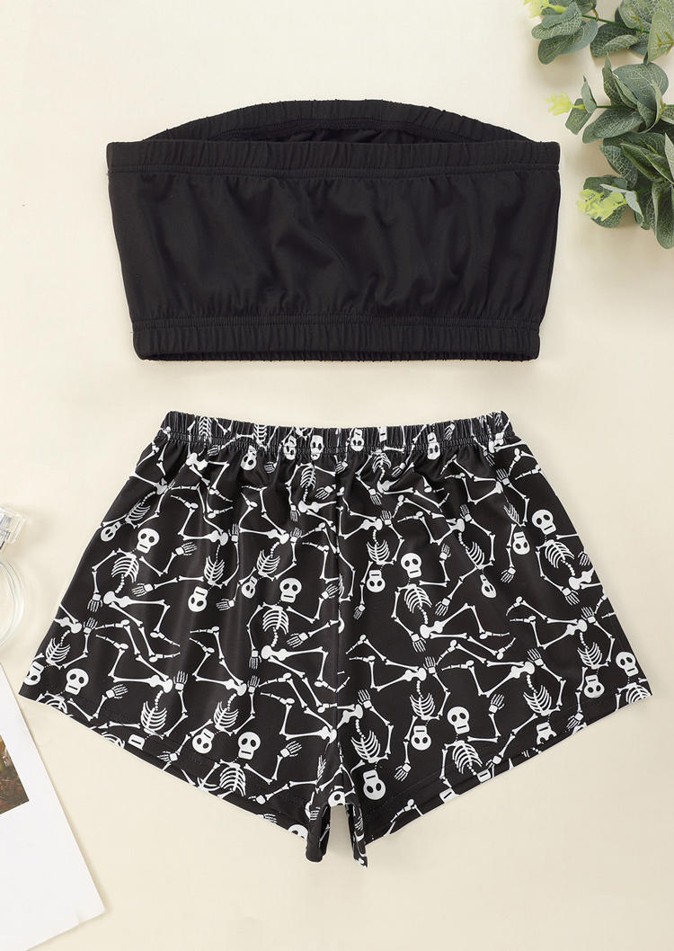 

Sleepwear Halloween Skeleton Hand Strapless Crop Top And Shorts Pajamas Set in Black. Size: ,M,L,XL