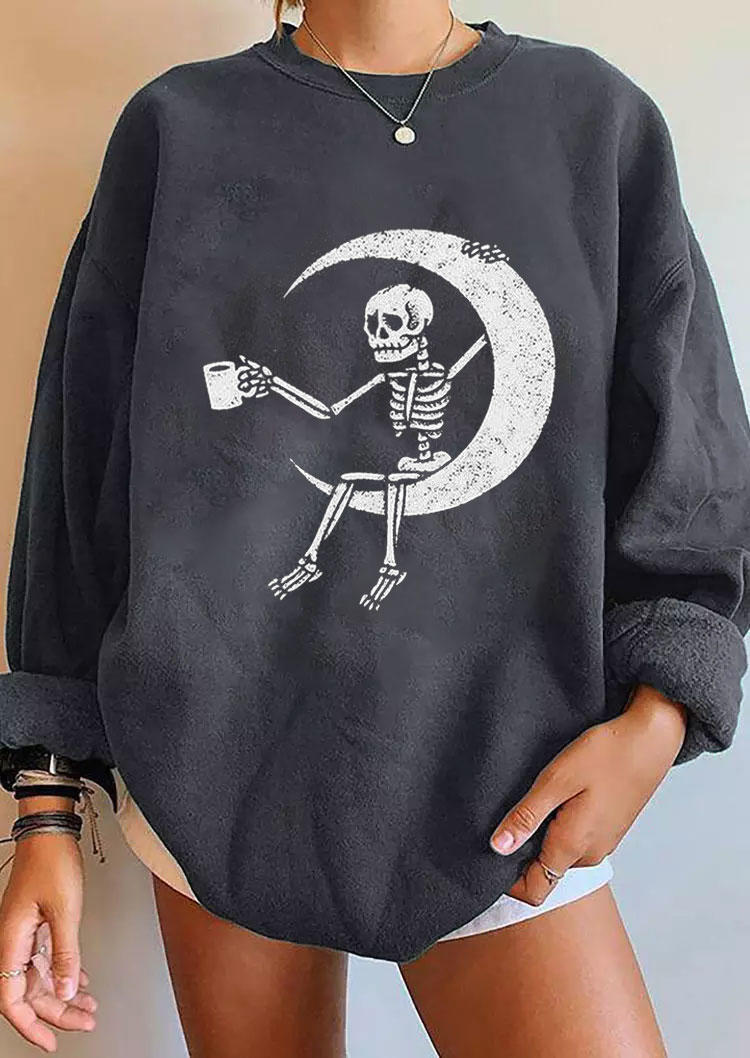 Sweatshirts Skeleton Moon Long Sleeve Sweatshirt - Dark Grey in Gray. Size: L,XL