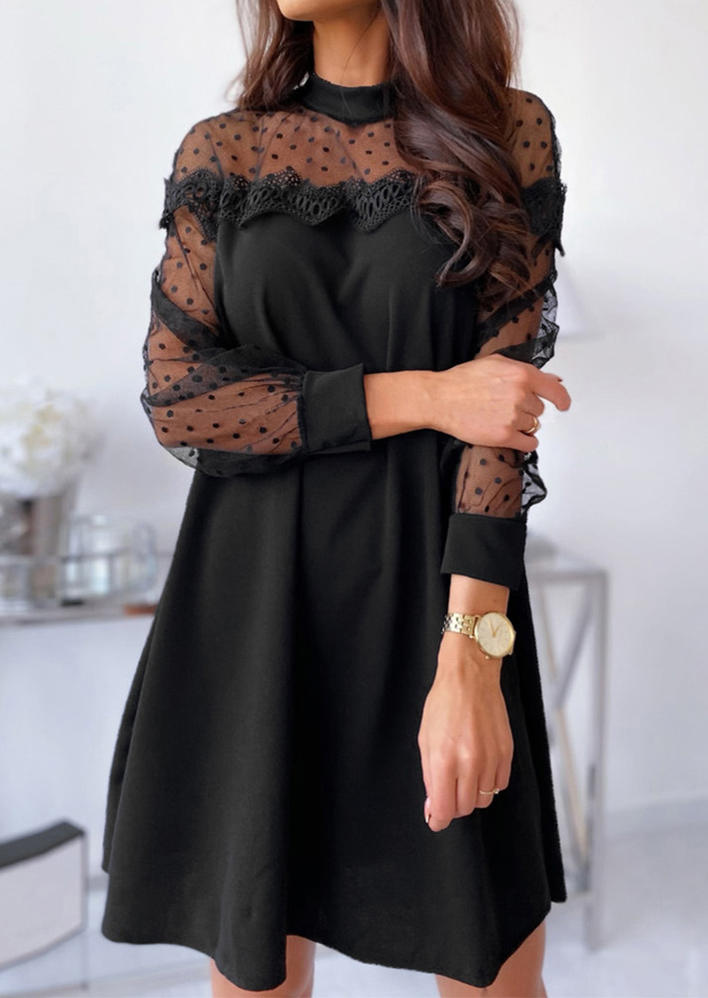 

Mini Dresses Lace Mesh Polka Dot Mini Dress in Black. Size