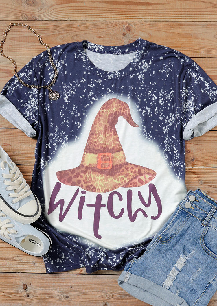T-shirts Tees Witchy Hat Bleached T-Shirt Tee in Blue. Size: L,M,S
