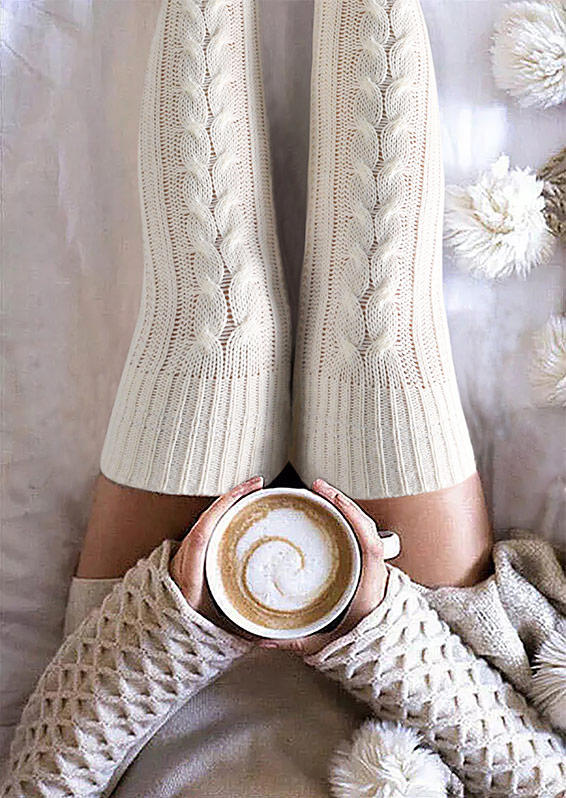

Knee-High Socks Warm Crochet Thigh-High Socks in Black. Size