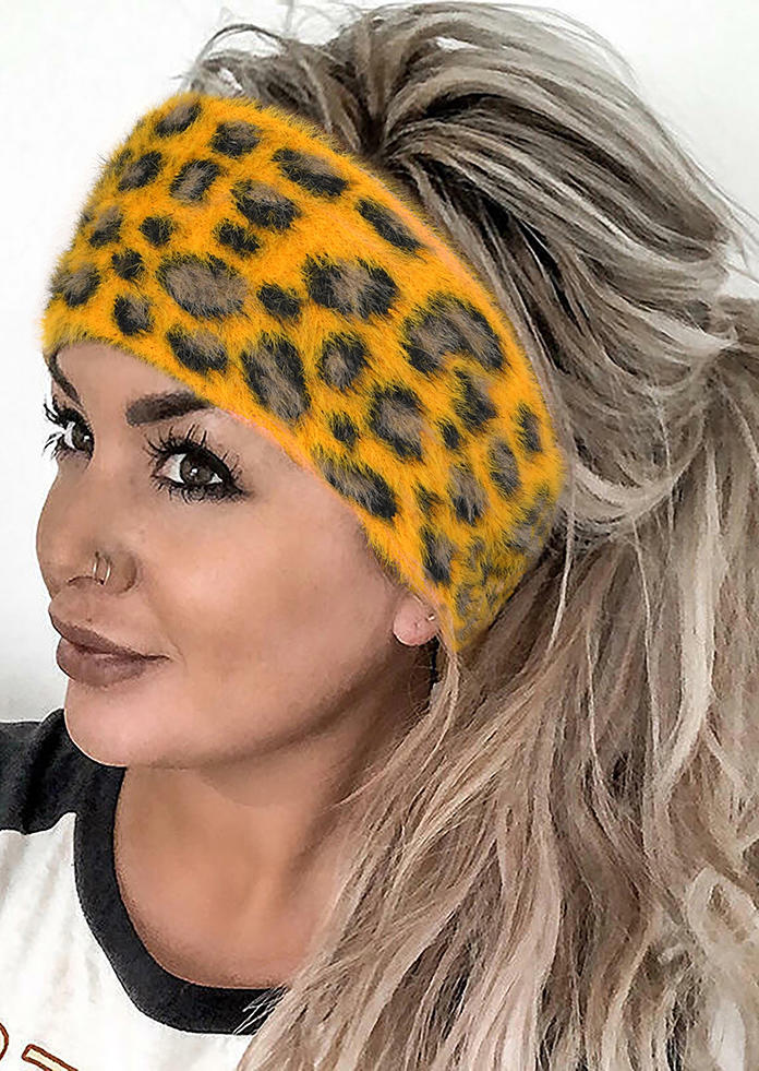 

Leopard Plush Twist Sports Wide Headband in Yellow. Size
