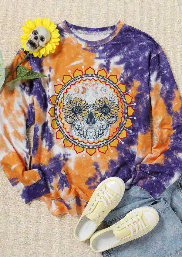 

Sweatshirts Tie Dye Skull Sunflower Moon Sweatshirt in Multicolor. Size: ,M,L