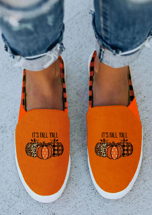 Sneakers Leopard Plaid Polka Dot Pumpkin It's Fall Y'all Sneakers in Orange. Size: 38