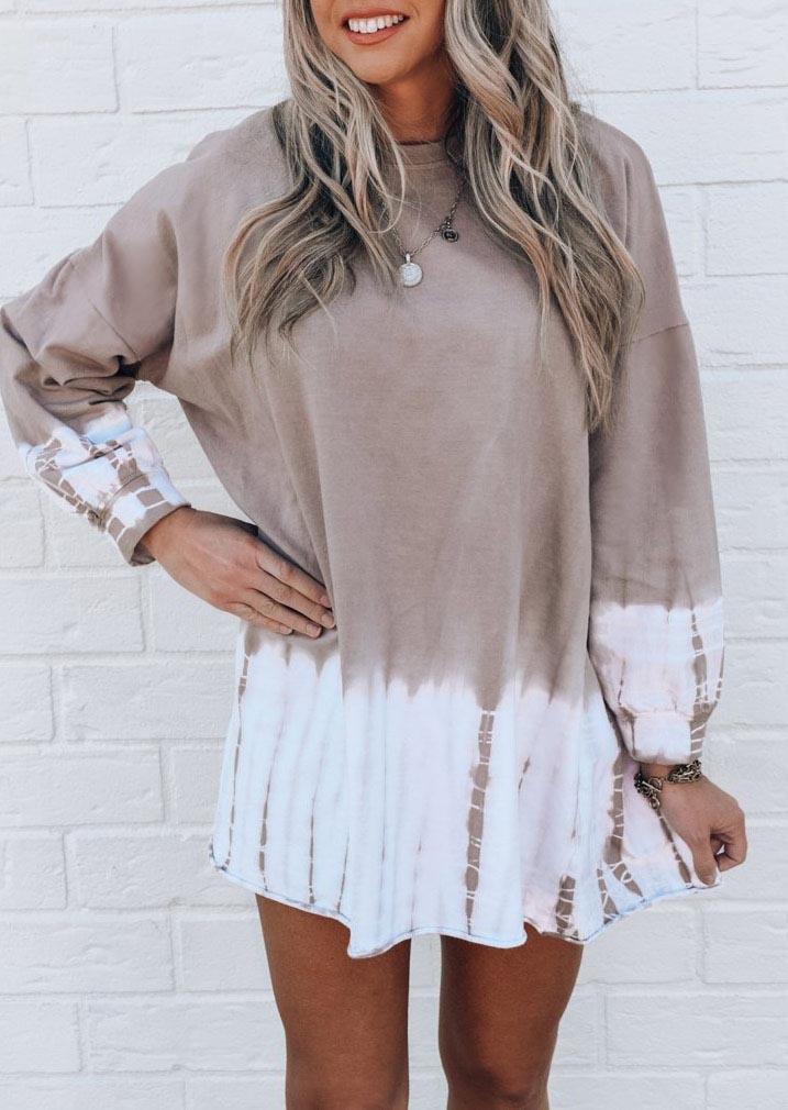 

Mini Dresses Tie Dye Drop Shoulder Mini Sweatshirt Dress in Light Coffee. Size: ,L,XL