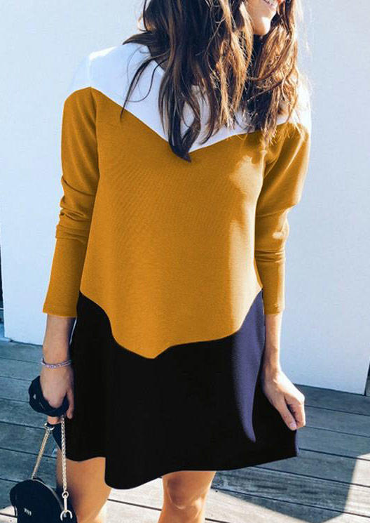 

Mini Dresses Color Block O-Neck Long Sleeve Mini Dress in Multicolor. Size: ,M,L,XL