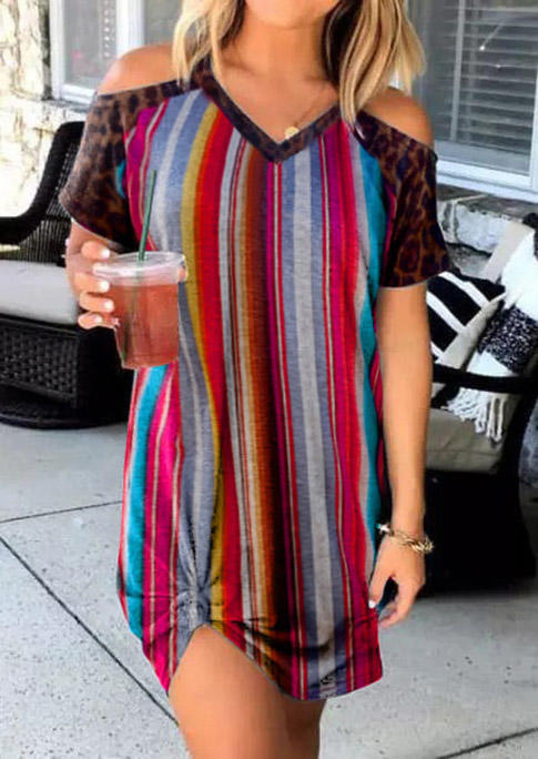 

Mini Dresses Leopard Serape Striped Cold Shoulder Mini Dress in Multicolor. Size: ,M,L,XL
