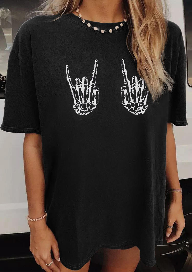 

T-shirts Tees Halloween Rock Skeleton Hand T-Shirt Tee in Black. Size