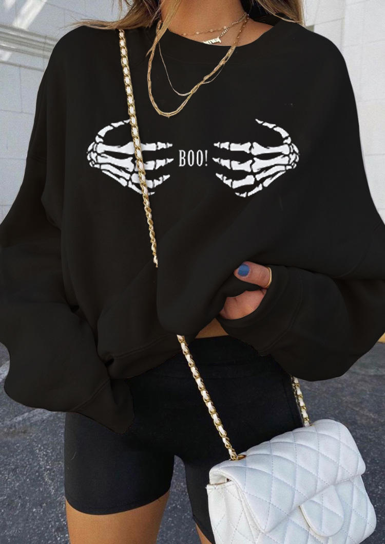 

Sweatshirts Halloween Boo Skeleton Hand Sweatshirt in Black. Size: ,M,L,XL