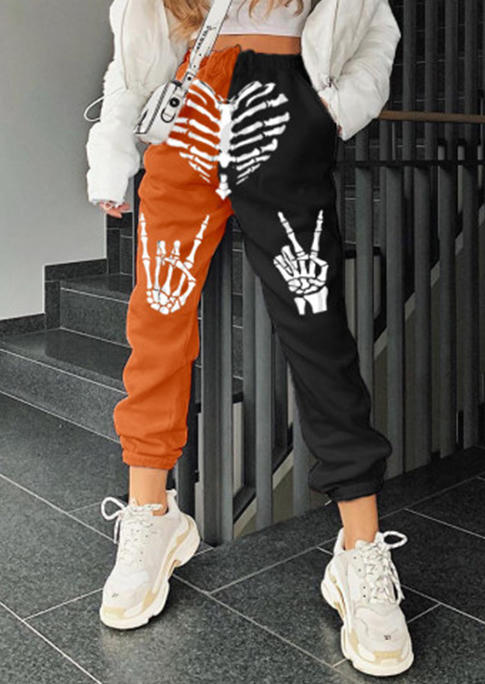 

Pants Halloween Skeleton Color Block Pocket Elastic Waist Sweatpants in Multicolor. Size: ,M,L,XL