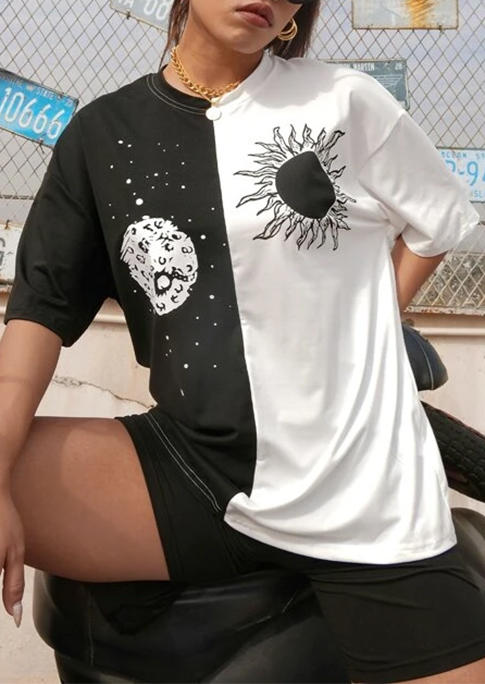 

T-shirts Tees Color Block Sun O-Neck T-Shirt Tee in Multicolor. Size: ,M,L,XL