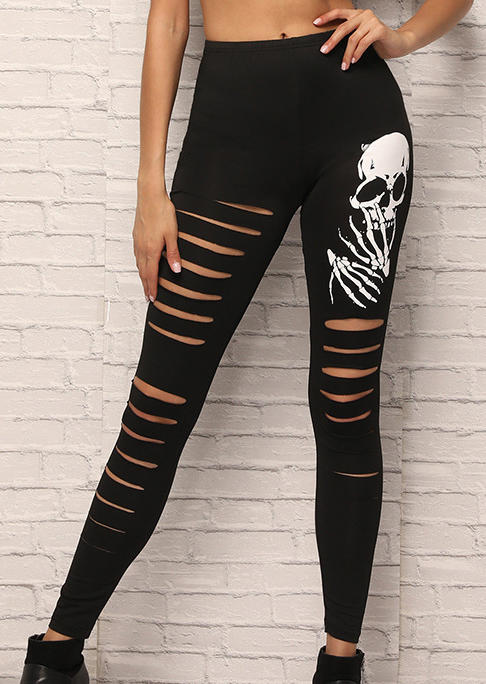 

Leggings Halloween Skeleton Hollow Out Skinny Leggings in Black. Size
