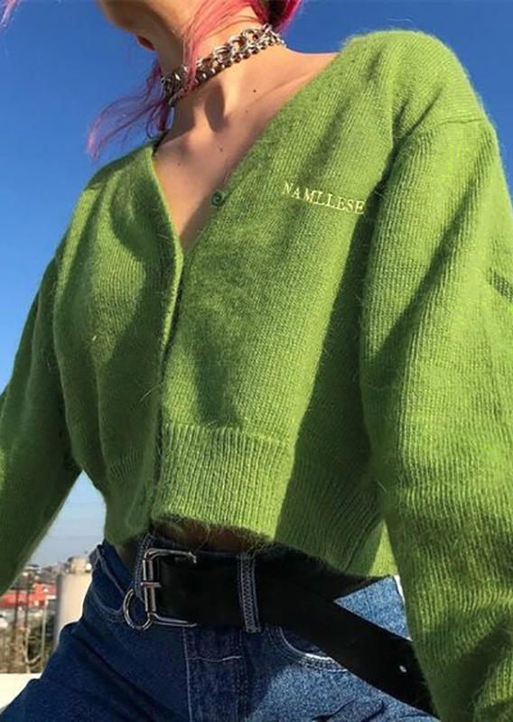 

Cardigans Button Long Sleeve Sweater Cardigan in Green. Size