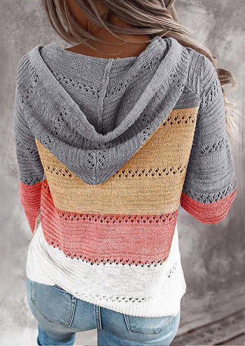 

Sweaters Color Block Striped Hooded Sweater in Multicolor. Size: ,XL
