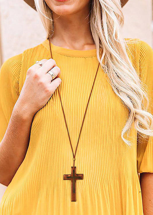 

Necklaces Double Cross Pendant Long Sweater Chain Necklace in Black,Brown. Size