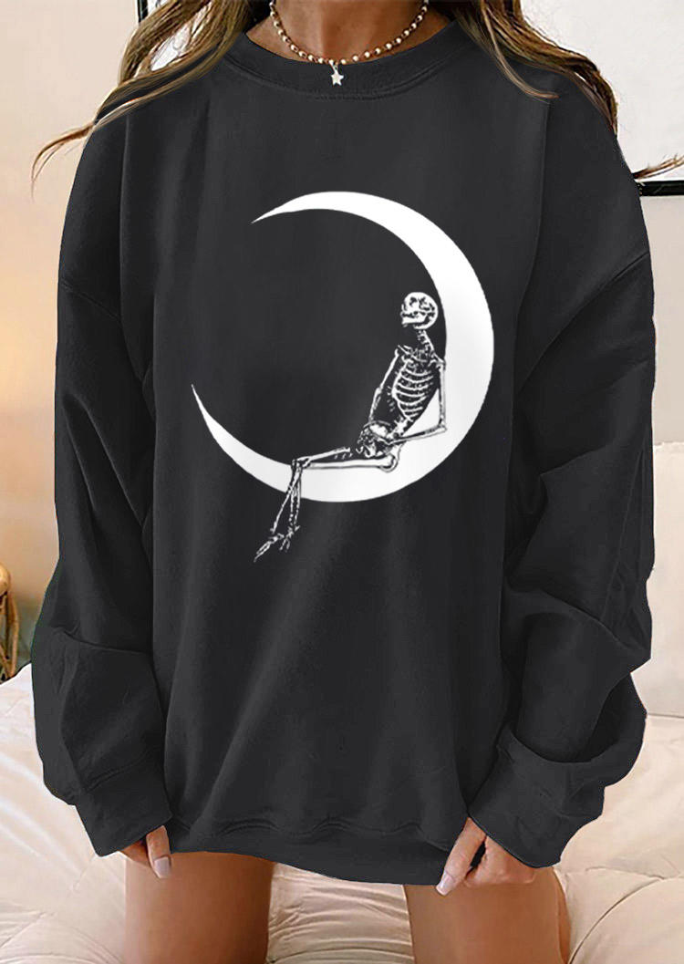 

Sweatshirts Halloween Skeleton Moon Long Sleeve Sweatshirt in Dark Grey. Size