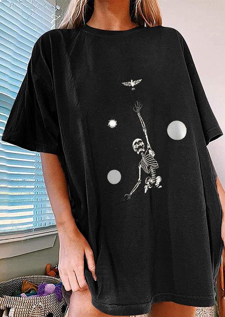 Skeleton O-Neck T-Shirt Tee - Black