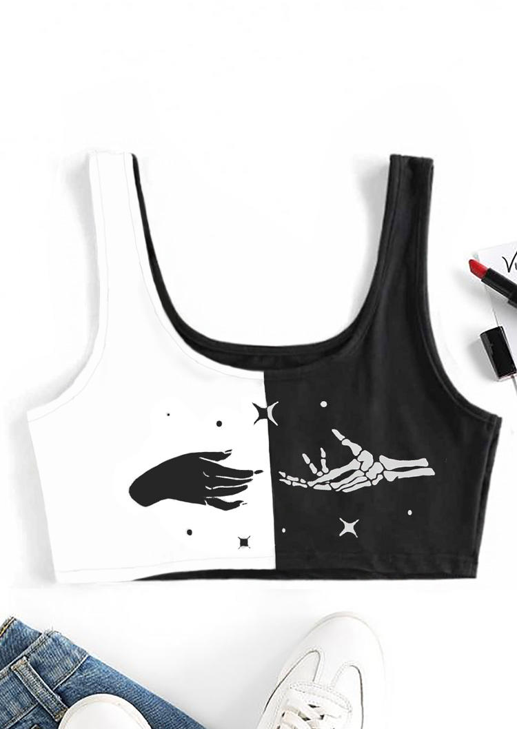 

Crop Tops Color Block Skeleton Hand Crop Tank Top in Black. Size: ,M,L,XL