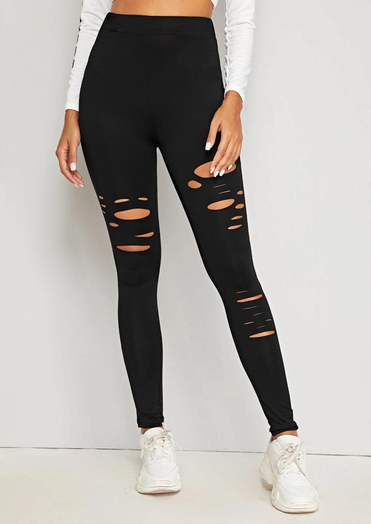 

Leggings Cut Out Hole Fitness Sports Leggings in Black. Size