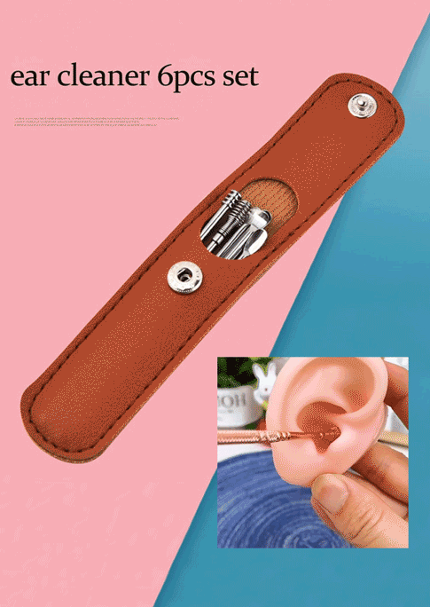 6Pcs Innovative Spring EarWax Cleaner Tool Set in Brown. Size: One Size