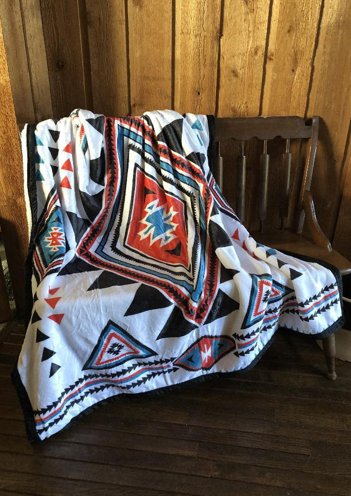 

Blanket Aztec Geometric Western Blanket in White. Size