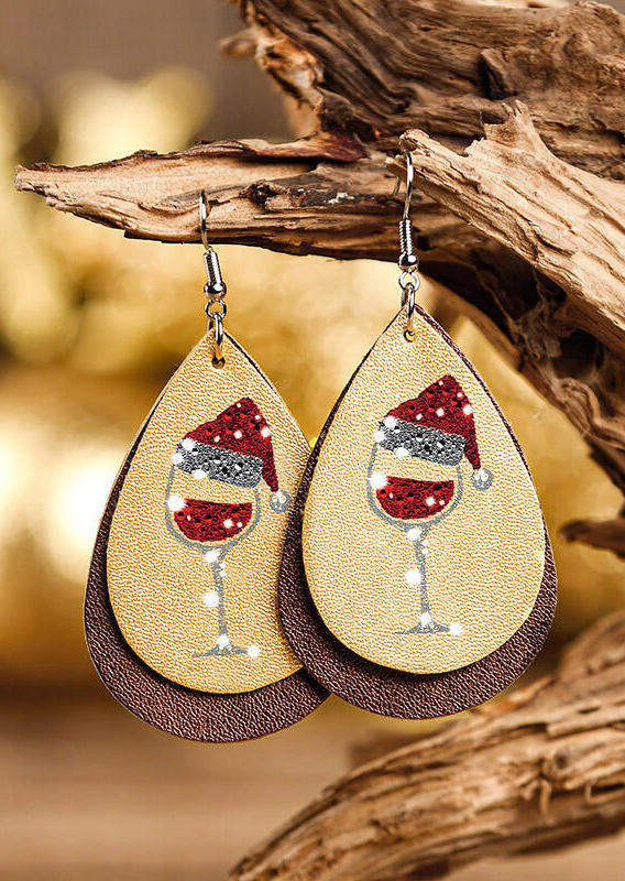 Christmas Hat Wine Glass Water Drop Dual-Layered Earrings
