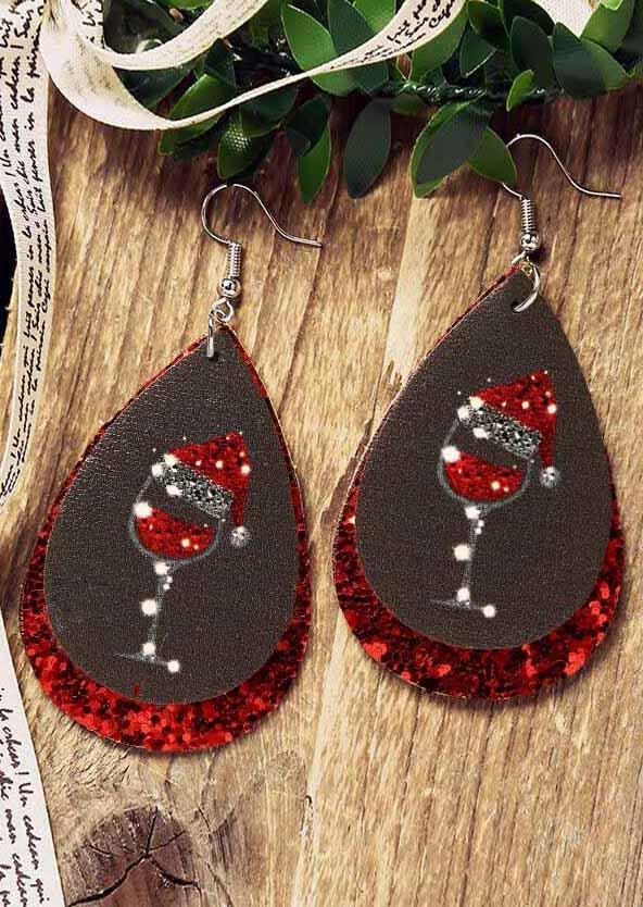 

Earrings Wine Glass Hat Water Drop Dual-Layered Earrings in Gold. Size