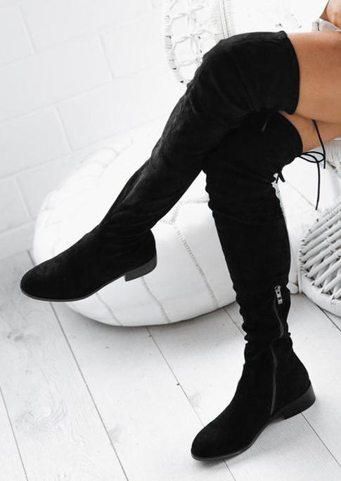 Boots Zipper Tie Over Knee Boots in Black. Size: 37,39