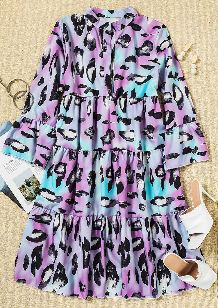 

Mini Dresses Leopard Long Sleeve Mini Dress in Purple. Size