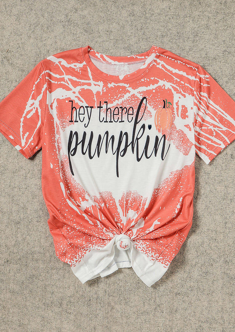 T-shirts Tees Thanksgiving Hey There Pumpkin Bleached T-Shirt Tee in Orange. Size: L,M,S,XL
