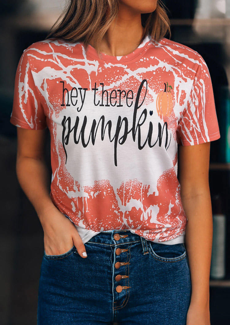 Hey There Pumpkin Bleached T-Shirt Tee - Orange