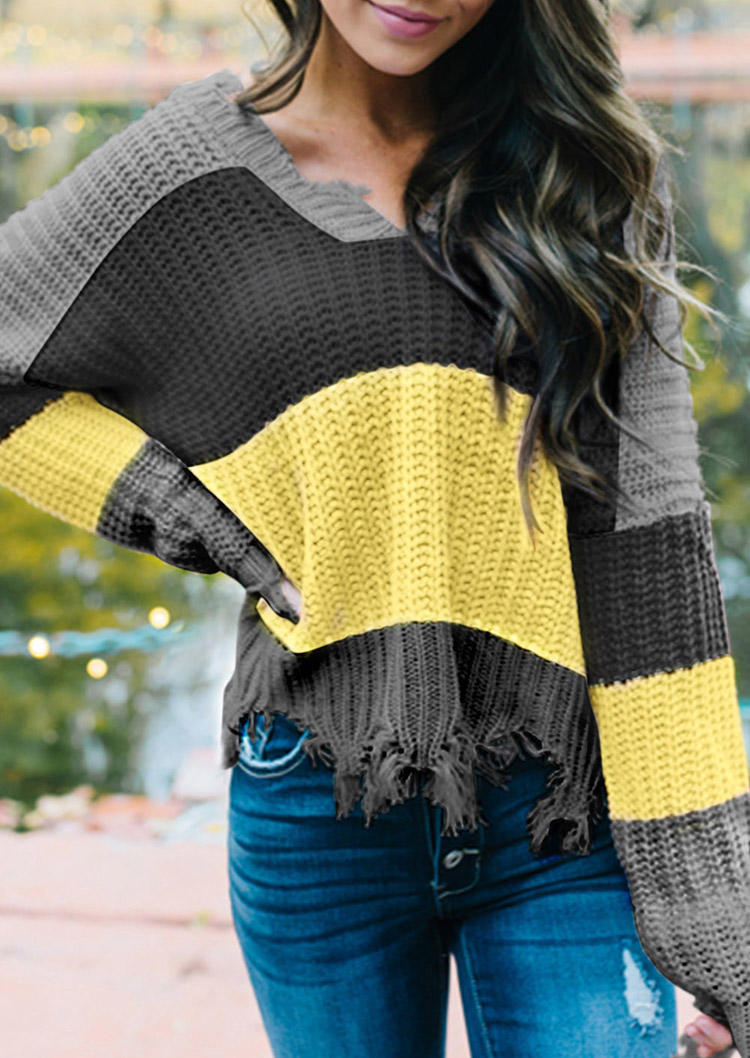 

Sweaters Color Block Striped Open Back Sweater in Multicolor. Size