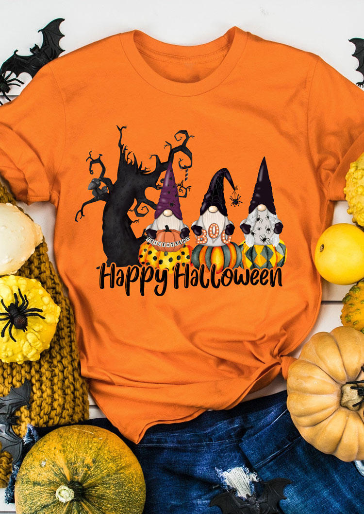 

T-shirts Tees Happy Halloween Boo Gnomies T-Shirt Tee in Orange. Size: L,M