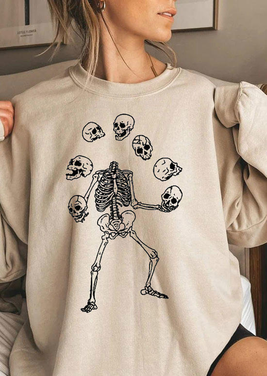 

Sweatshirts Halloween Funny Skeleton Sweatshirt in Light Khaki. Size