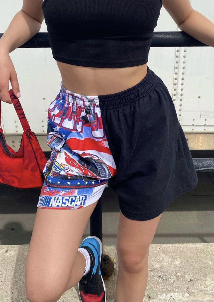

Shorts Nascar Racing Color Block Elastic Waist Shorts in Black. Size: ,L,XL
