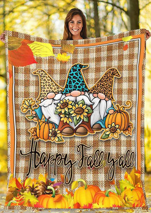 

Blanket Happy Fall Y'all Leopard Plaid Gnomies Pumpkin Floral Blanket in Multicolor. Size