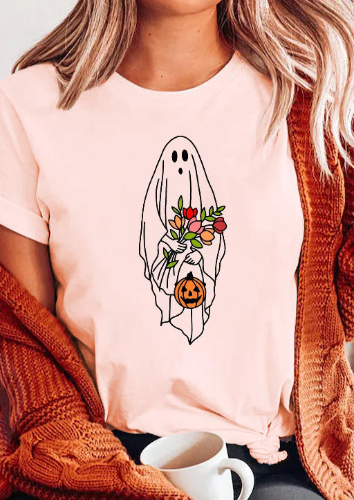 

T-shirts Tees Halloween Ghost Pumpkin T-Shirt Tee in Pink. Size: ,L,XL