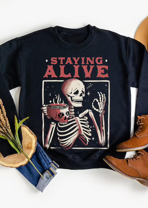 

Sweatshirts Halloween Skeleton Staying Alive Sweatshirt in Black. Size