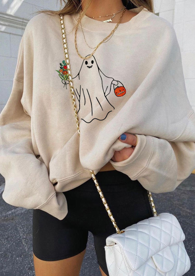 

Sweatshirts Halloween Pumpkin Face Floral Sweatshirt in Khaki. Size: ,M,L,XL