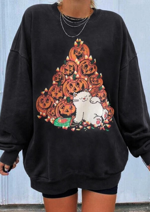 

Sweatshirts Halloween Pumpkin Face Cat Sweatshirt in Black. Size: ,M,L,XL