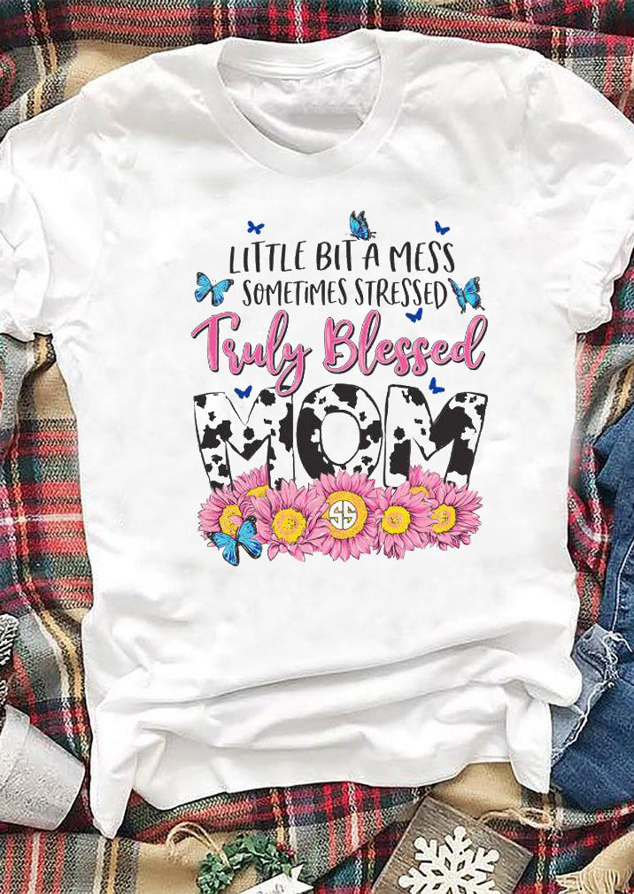 

T-shirts Tees Truly Blessed Mom Sunflower T-Shirt Tee in White. Size: ,M,L,XL