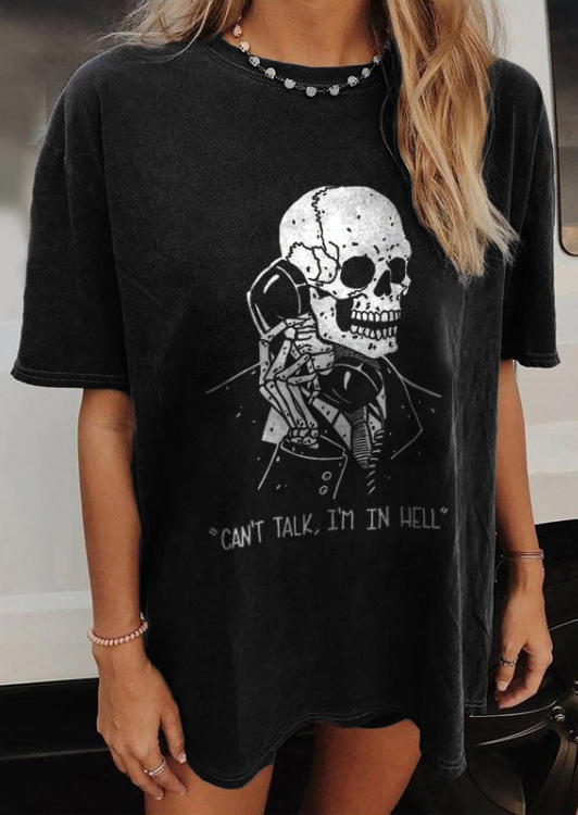 

T-shirts Tees Halloween Can't Talk I'm In Hell Skull T-Shirt Tee in Black. Size
