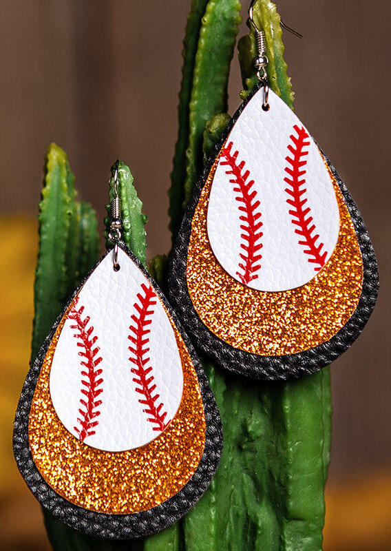 

Earrings Three-Layered Sequined Baseball Leather Earrings in Yellow. Size