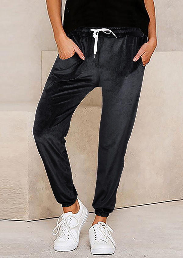 

Pants Drawstring Elastic Waist Pants in Gray. Size
