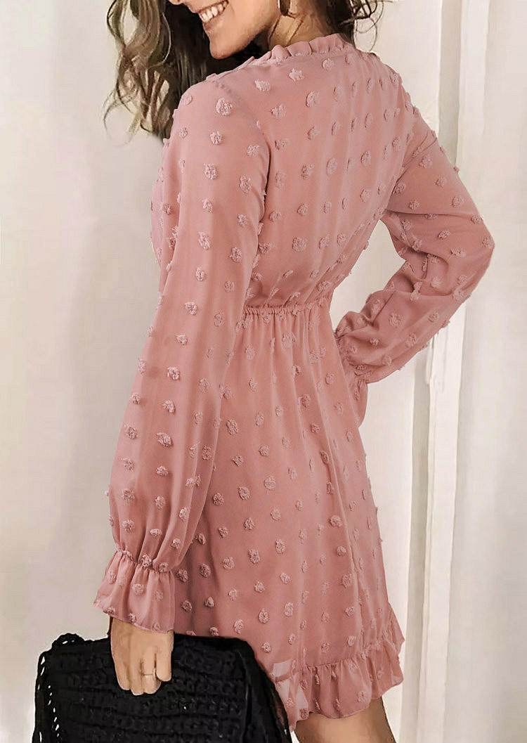 Mini Dresses Dotted Swiss Tie Ruffled Mini Dress in Pink. Size: S,M,XL
