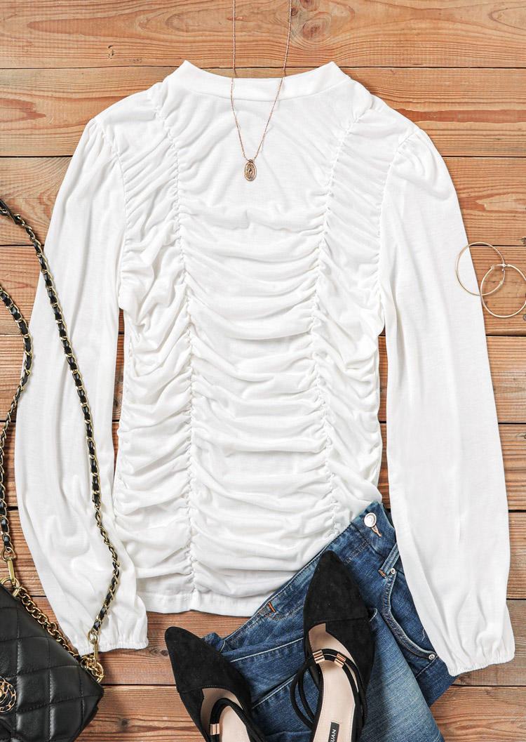 

Blouses Ruched Lantern Sleeve Blouse in White. Size
