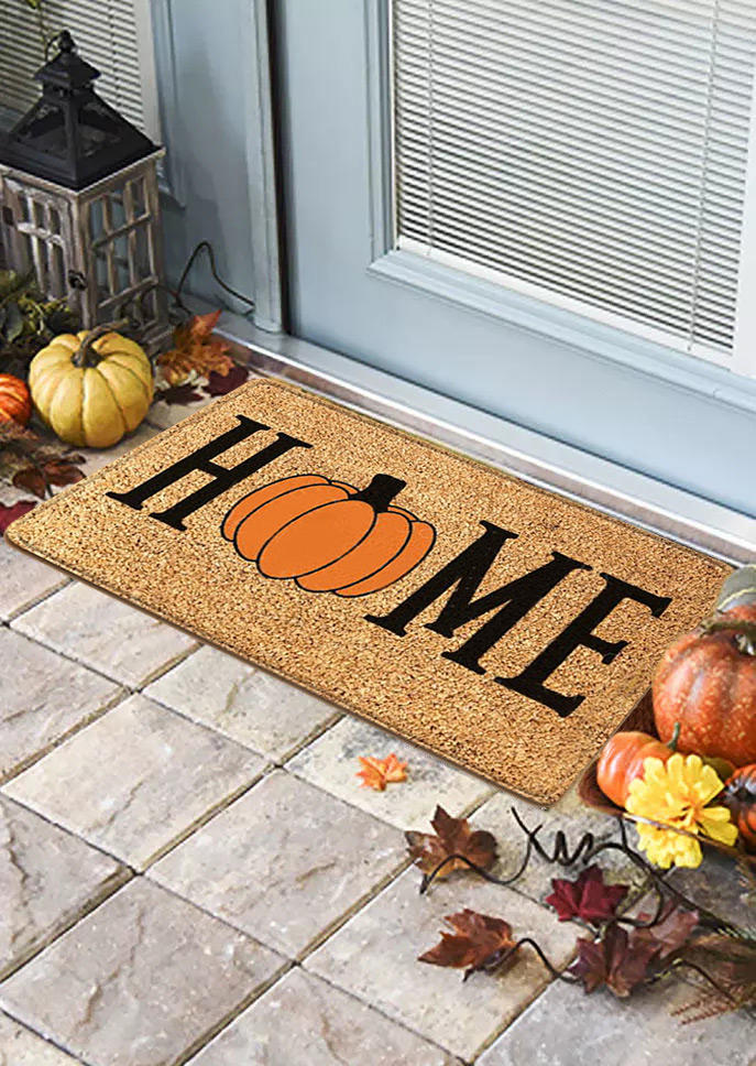 

Thanksgiving Pumpkin Home Front Door Mat Carpet in Multicolor. Size